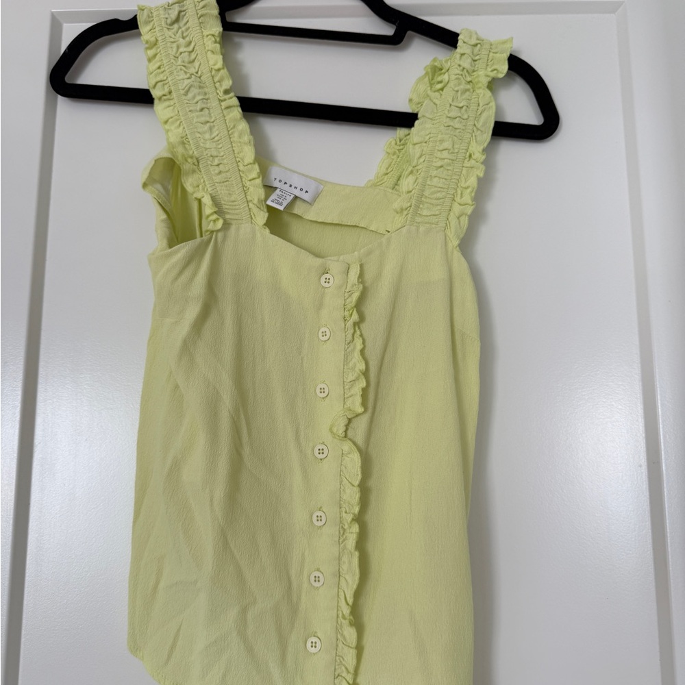 Topshop Light Yellow Ruffled Button-Down Blouse